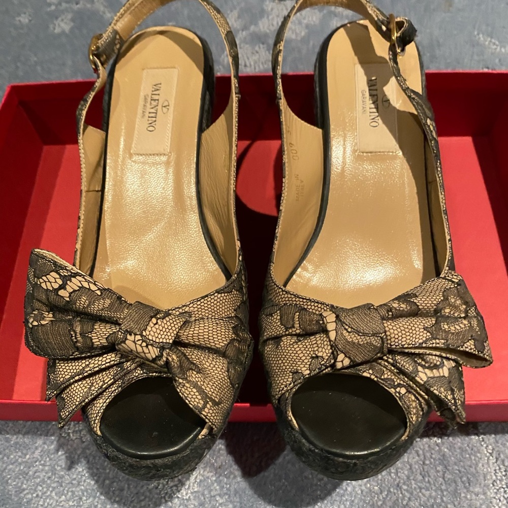 Valentino Lace Wedge Espadrilles with box